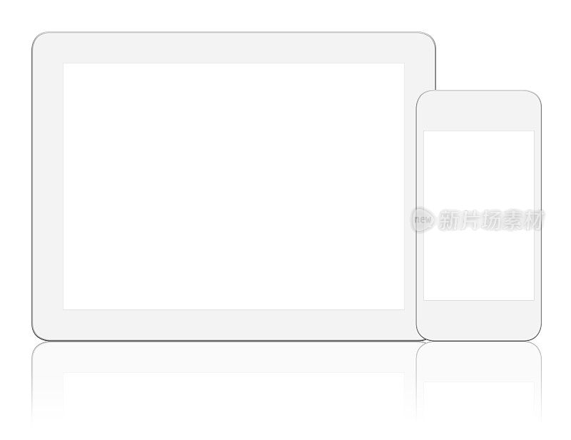 白色平板电脑和智能手机与黑屏