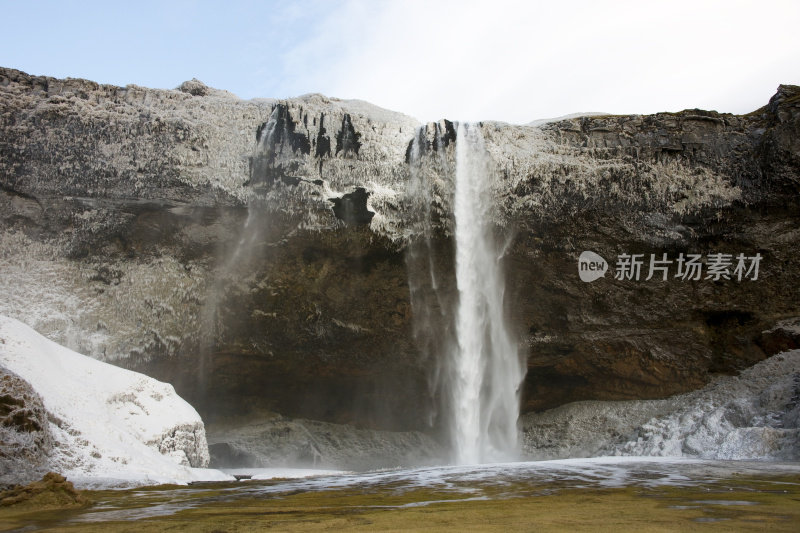 冷冻Seljalandsfoss,冰岛。