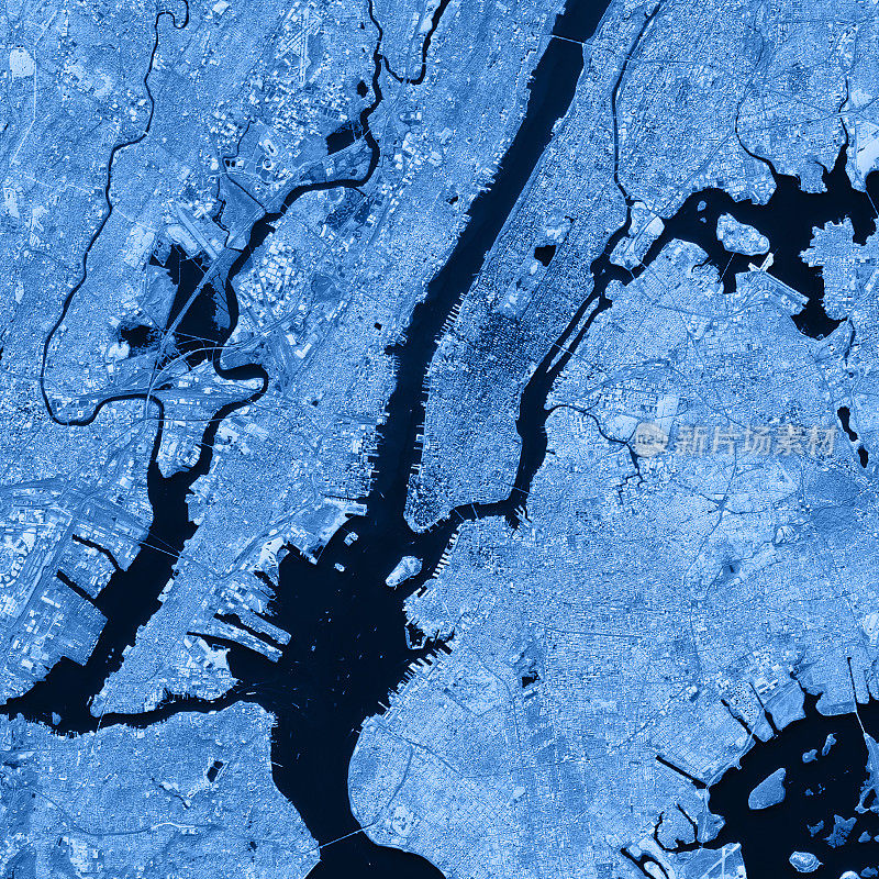 纽约市地形图蓝色俯视图