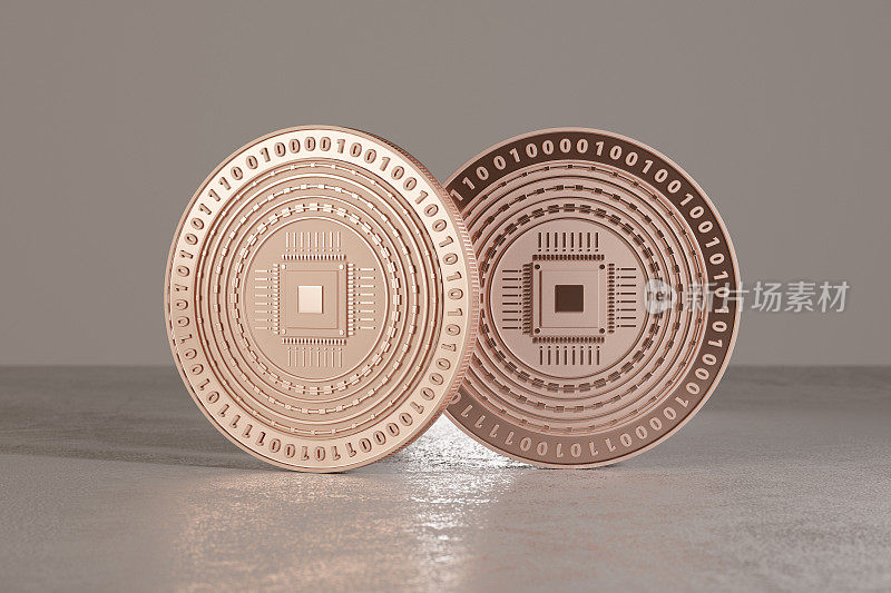 铜数字货币在金属地板，例如比特币