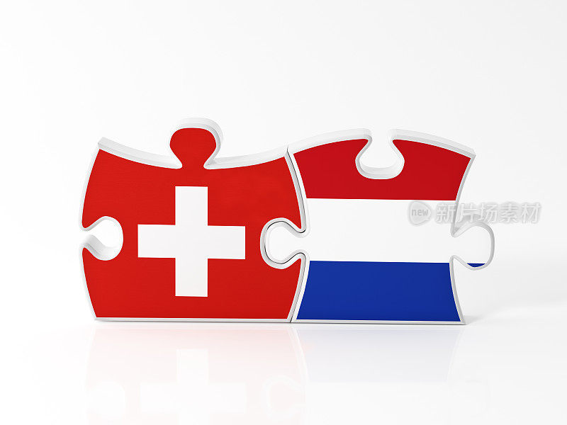 用瑞士和荷兰国旗纹理的拼图碎片