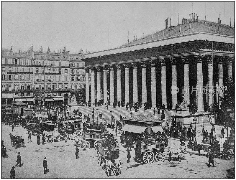 世界著名景点的古董照片:交易所广场，巴黎，法国