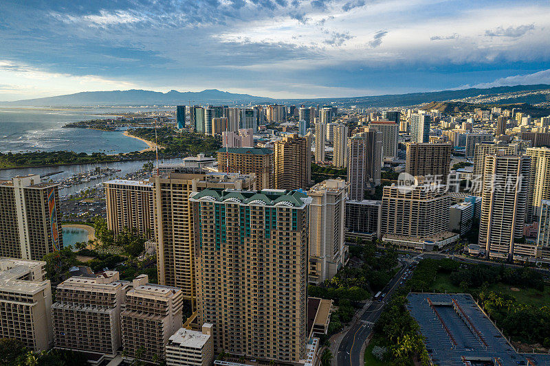 夏威夷檀香山威基基海滩鸟瞰图