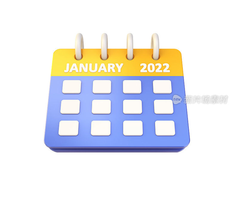 黄色和蓝色日历2022年1月
