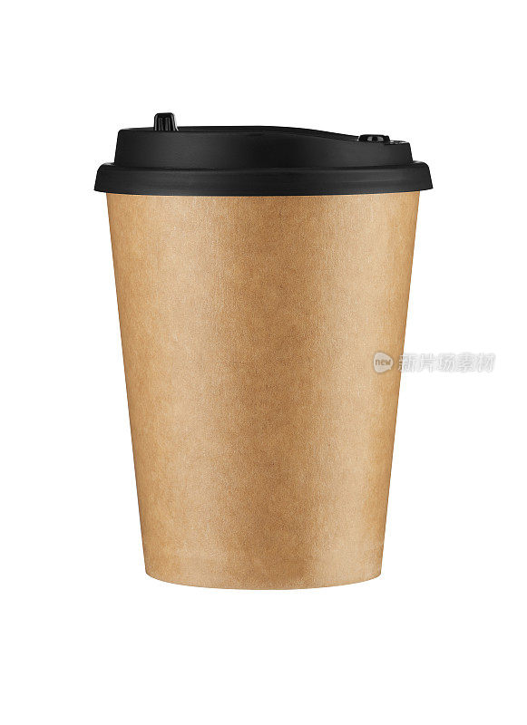 棕色纸咖啡杯孤立在白色背景与裁剪路径。真实的照片。