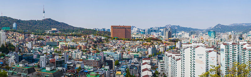 首尔全景，中央城市，南山山下全景韩国