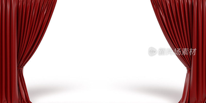 优雅的开红舞台幕，白色背景
