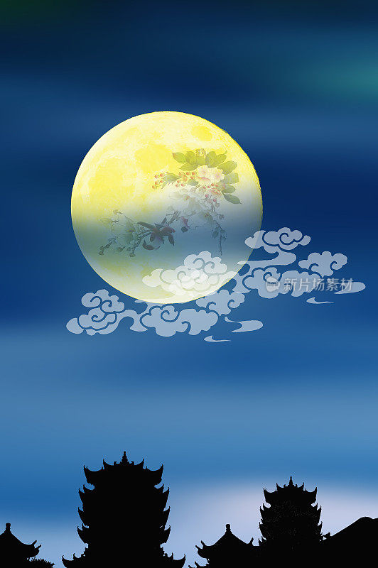 月亮,中秋节,牡丹,黄鹤楼,