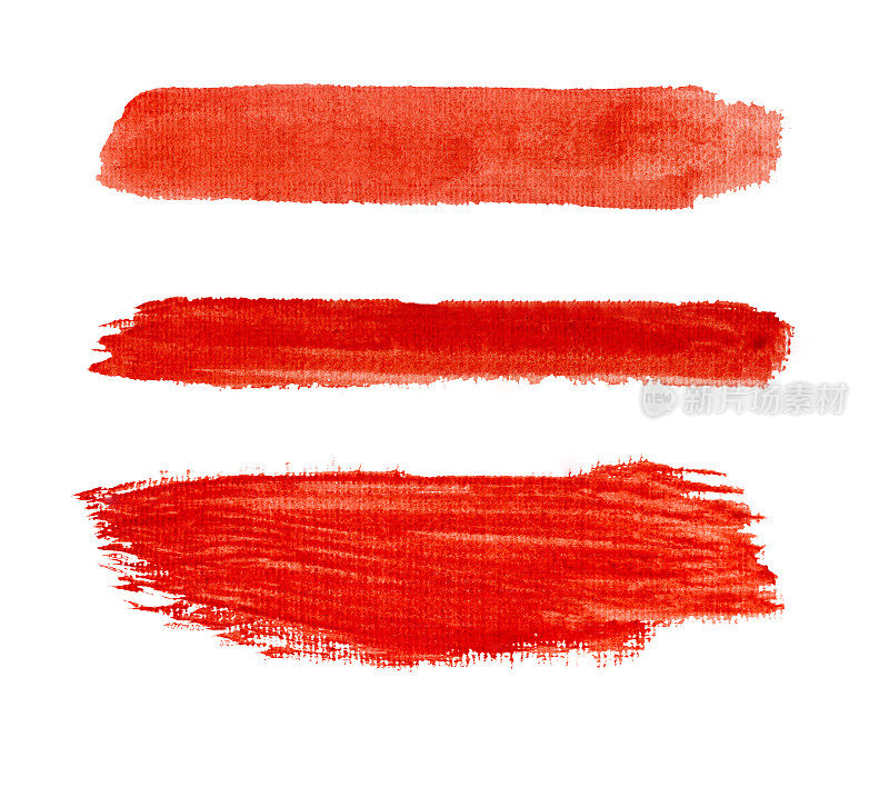 水彩红色纹理笔触孤立在白色
