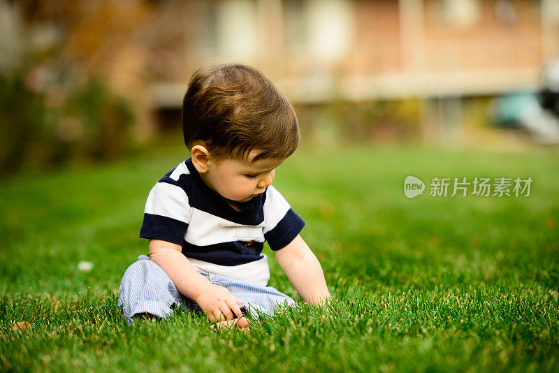 坐在草地上的婴儿