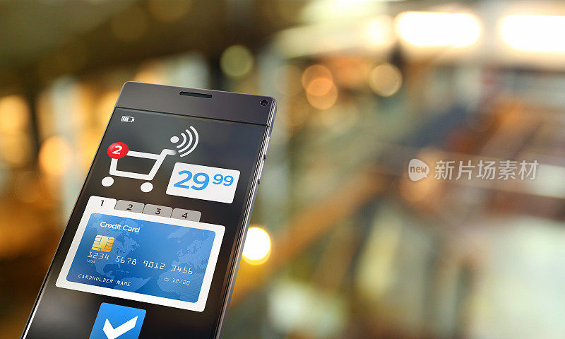 移动支付:购物中心的智能手机和购物车