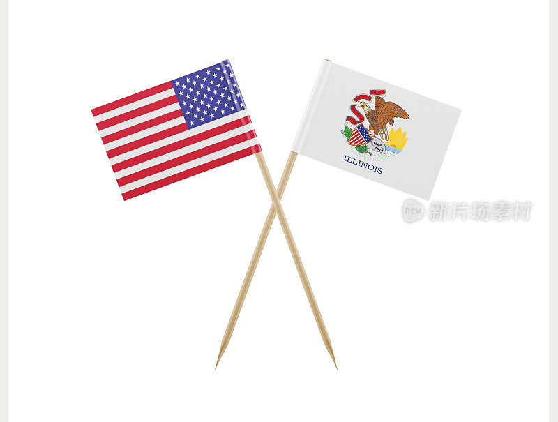 牙签上印着美国和伊利诺斯州的小国旗