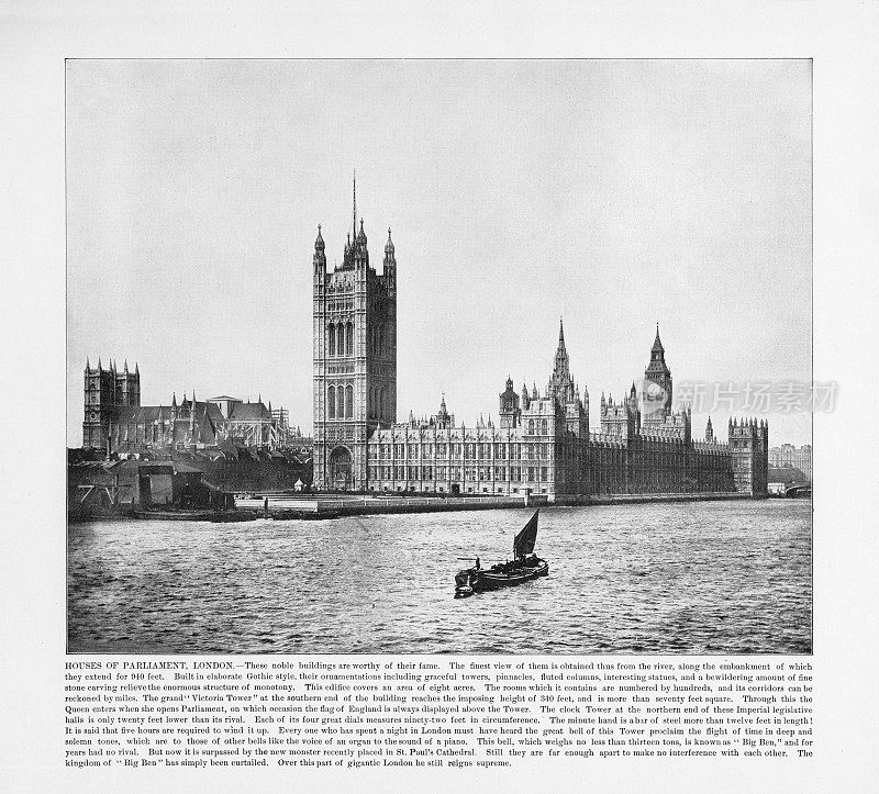 古伦敦摄影:议会大厦，伦敦，1893