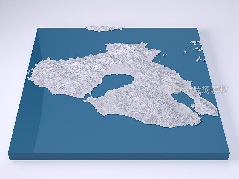 莱斯博斯岛3D模型地形图白色正面