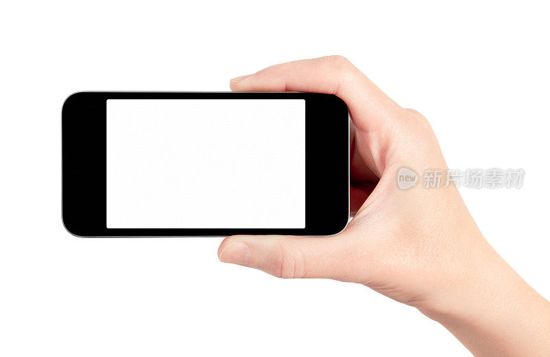 手持智能手机与空白屏幕