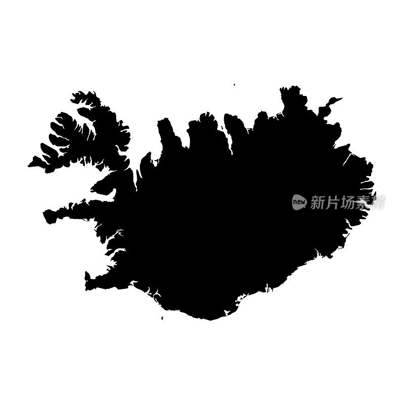 冰岛黑色剪影地图轮廓孤立在白色3D插图