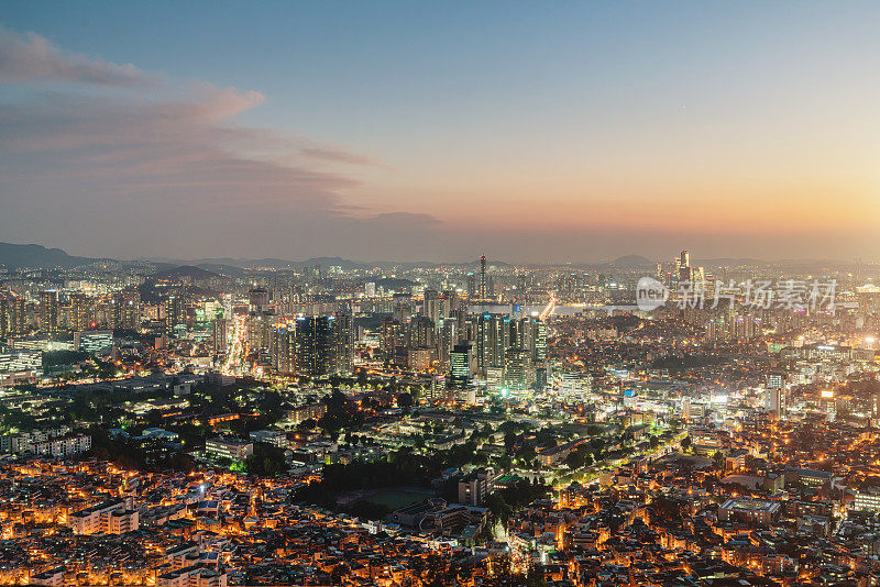 首尔城市风景日落韩国