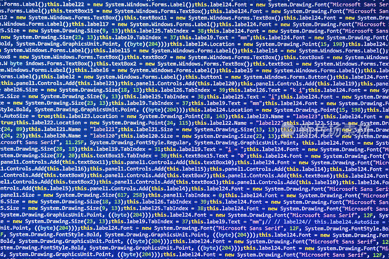 程序源代码上的蓝色背景概念