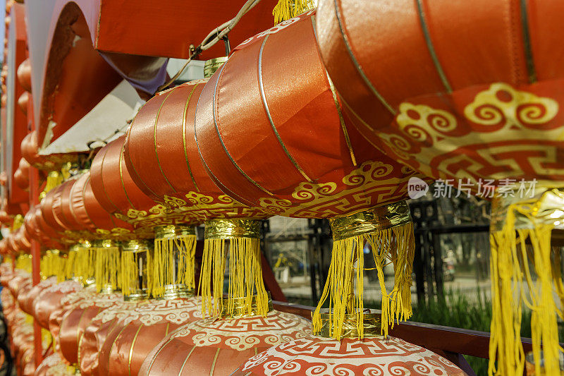 中国新年灯笼在中国小镇，北京，首都，庆祝，中国-东亚，