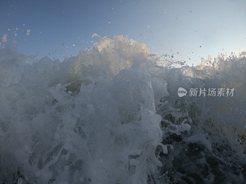 日落时海浪的近景