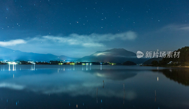 富士山，日本山，夜，星空，银河