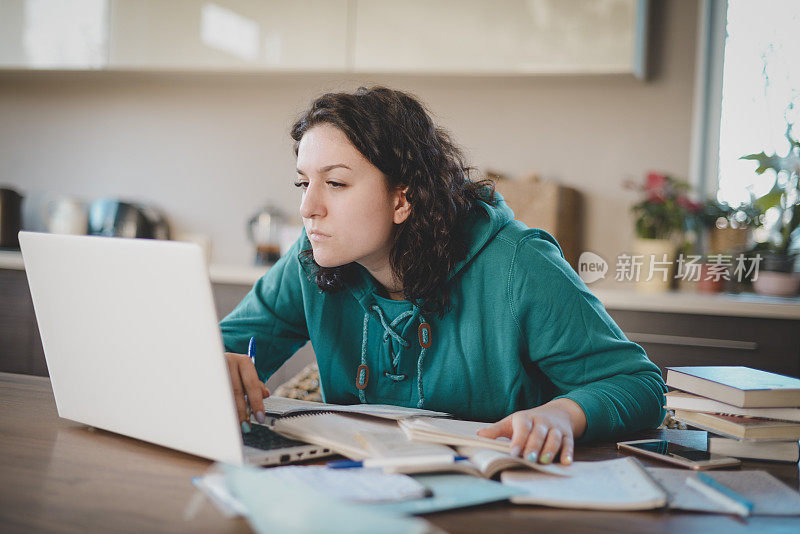 漂亮的年轻女子在家工作