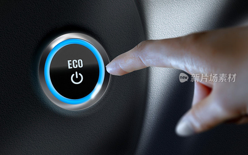 汽车启动按钮上的生态标题