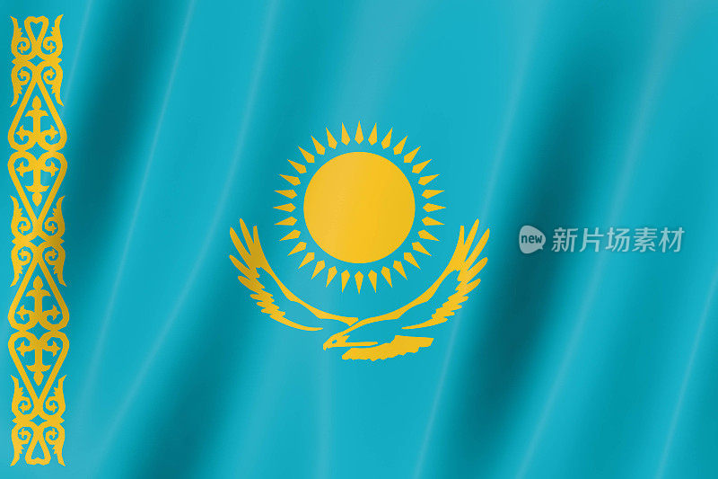 哈萨克斯坦国旗，3d旗帜，旗帜，3d渲染，8k