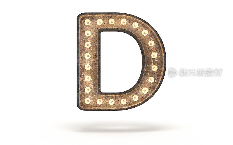 字母D用混凝土覆盖的灯泡装饰