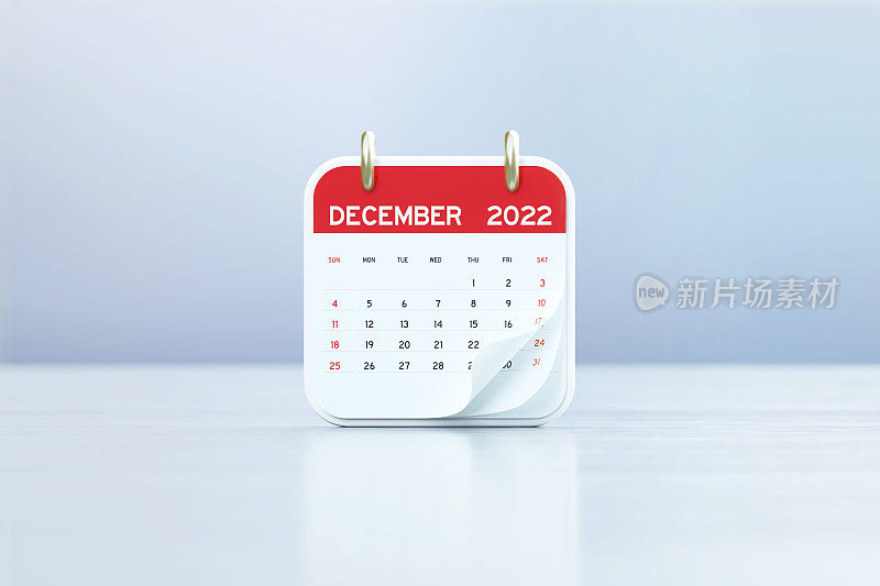 2022年12月日历白色反光背景