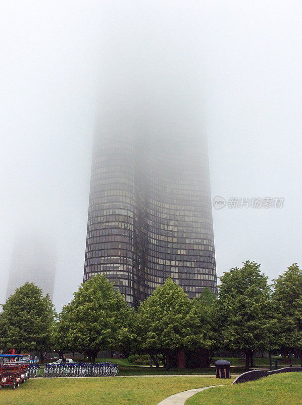 美国芝加哥的城市建筑立面。夏日的城市风景。