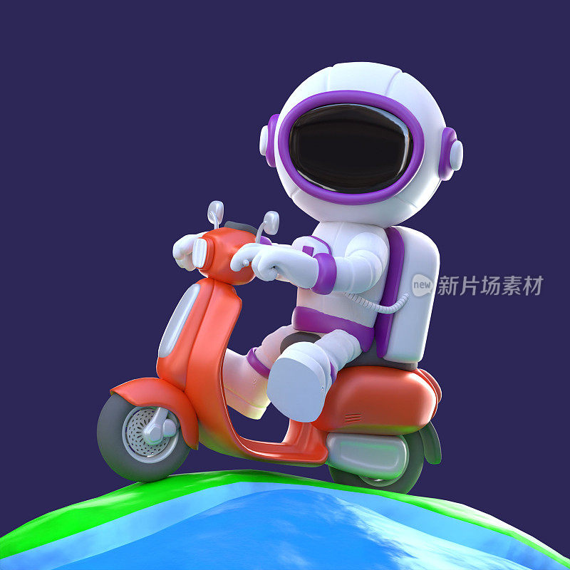 一个可爱的宇航员在摩托车上的插图