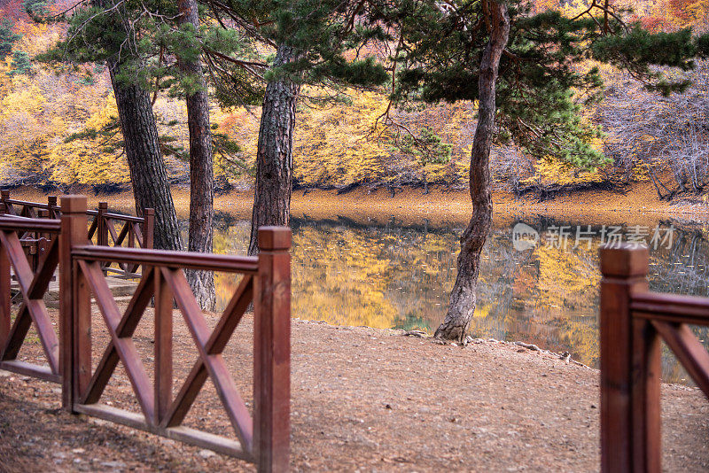 森林之家的美丽秋色和Boraboy湖的倒影