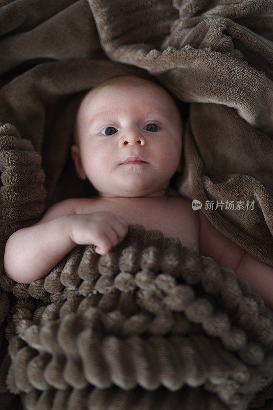 宝宝1个月，裹在毯子里