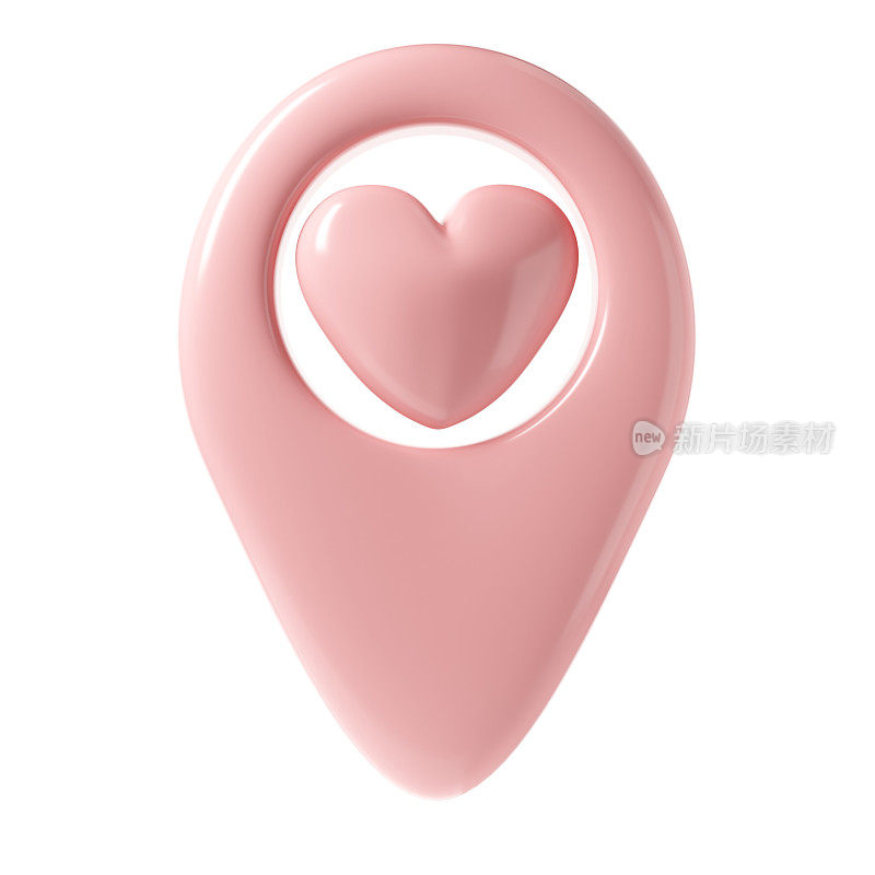 地图指针3d引脚图标瓦伦丁。粉色地理标签位置点带心，最爱象征爱情。插图的网页，应用程序，信息图表