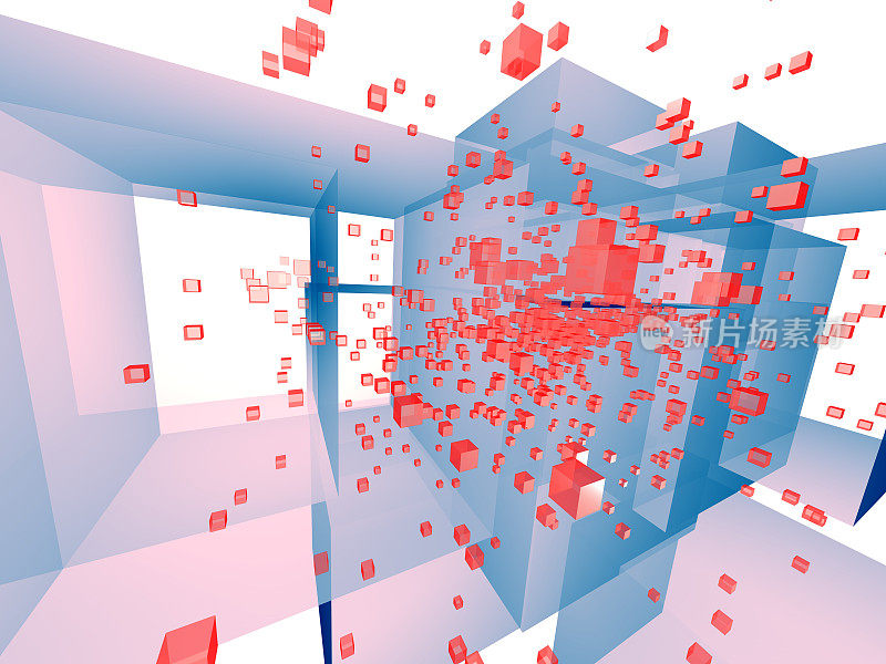 抽象的立体空间，在纳米技术、科学和工程隐喻中的三维插图