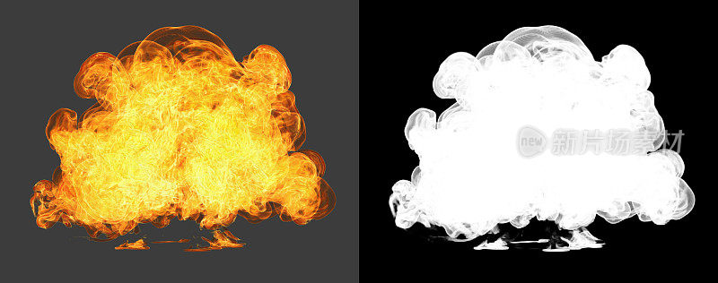 侧视图卡通爆炸与烟雾(alpha通道和剪切路径包括在内，所以你可以放置自己的背景)