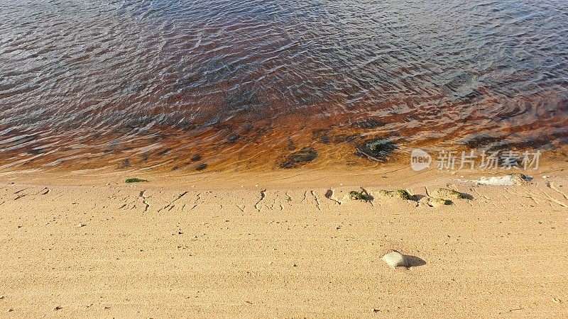 海岸线上的沙子和鹅卵石的图案