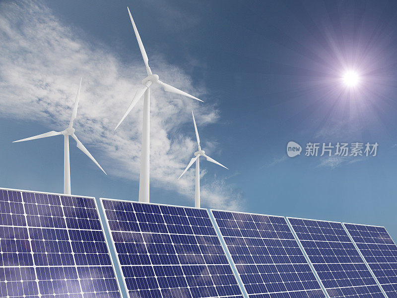 风力涡轮机太阳能电池板可再生能源