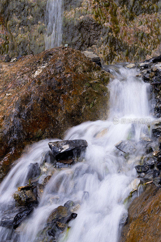 长时间暴露水从瀑布流入山涧