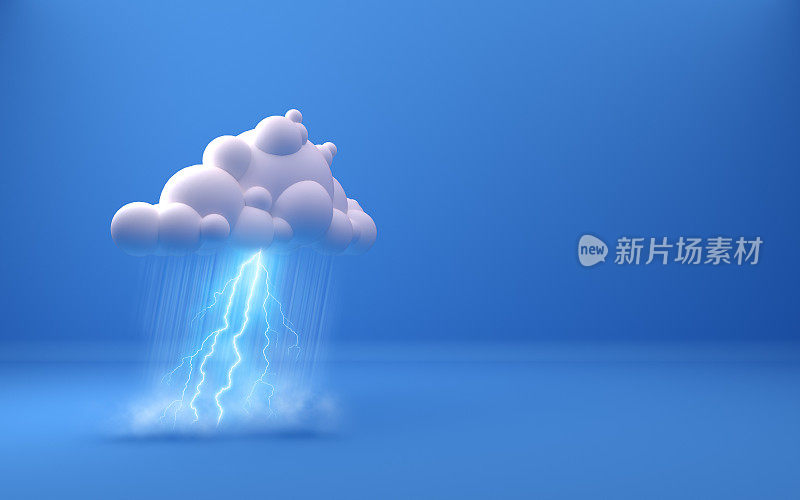 云插图与雨和闪电在蓝色的背景