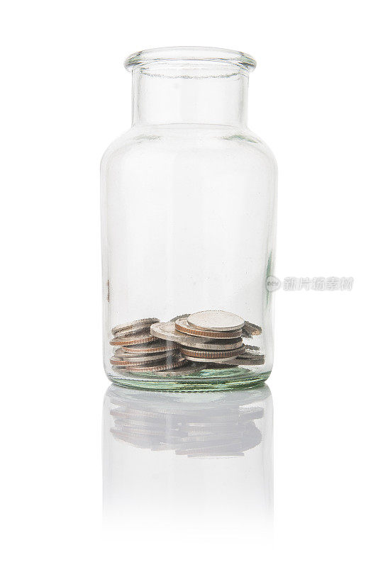 玻璃罐装硬币，省钱理念