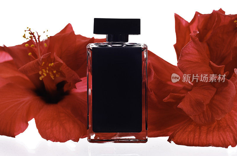 黑色微型香水瓶，红色芙蓉花