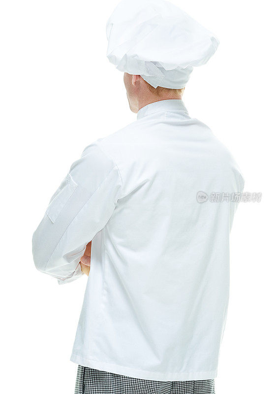 厨师双手交叉站立的后视图