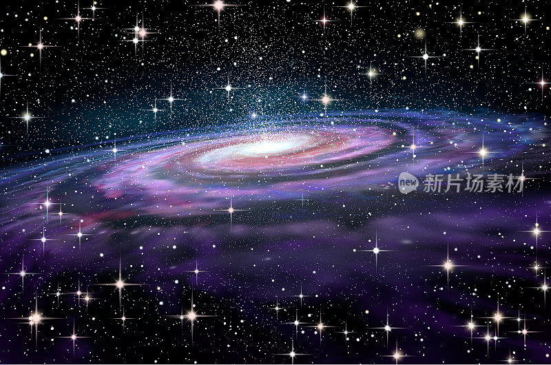深太空中的螺旋星系，3D插图