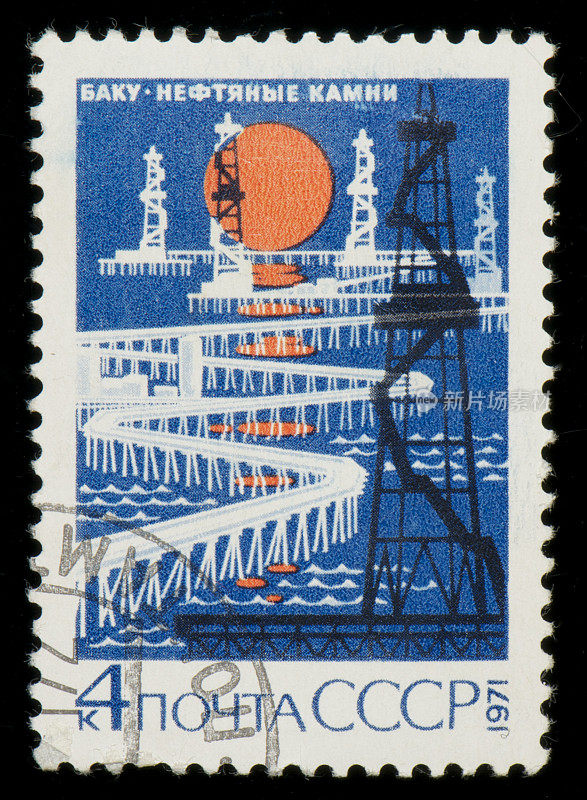 1971年的苏联邮票，上面有巴库的石油塔