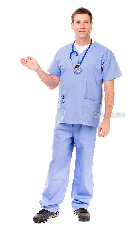 男子医生外科护士隔离在白色背景