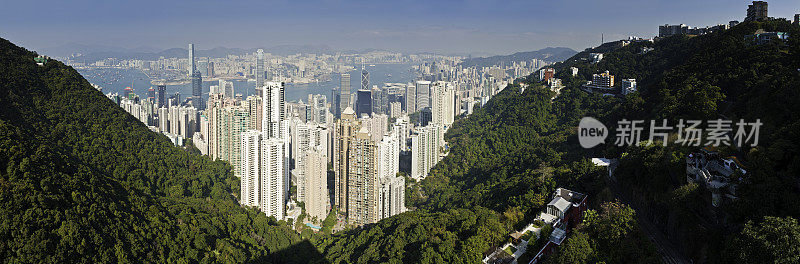 从中国太平山眺望香港摩天大楼海港全景