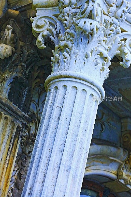 科林斯式希腊建筑古典柱立面建筑细节概念