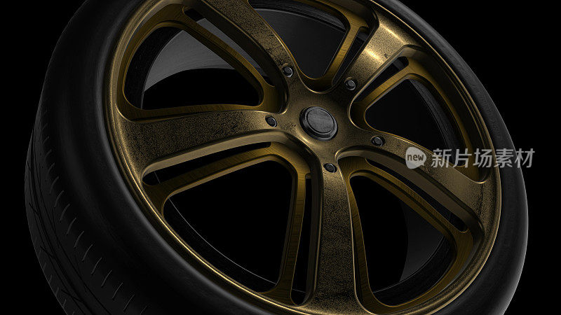 轮胎车轮黄金金属3D渲染
